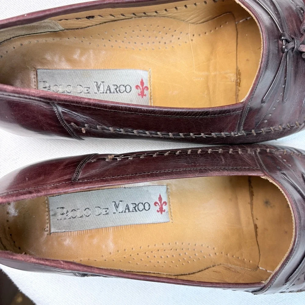 Vtg Paolo De Marco Mens 10.5 Oxblood Leather Hand Laced Tassel Loafers  Luxury